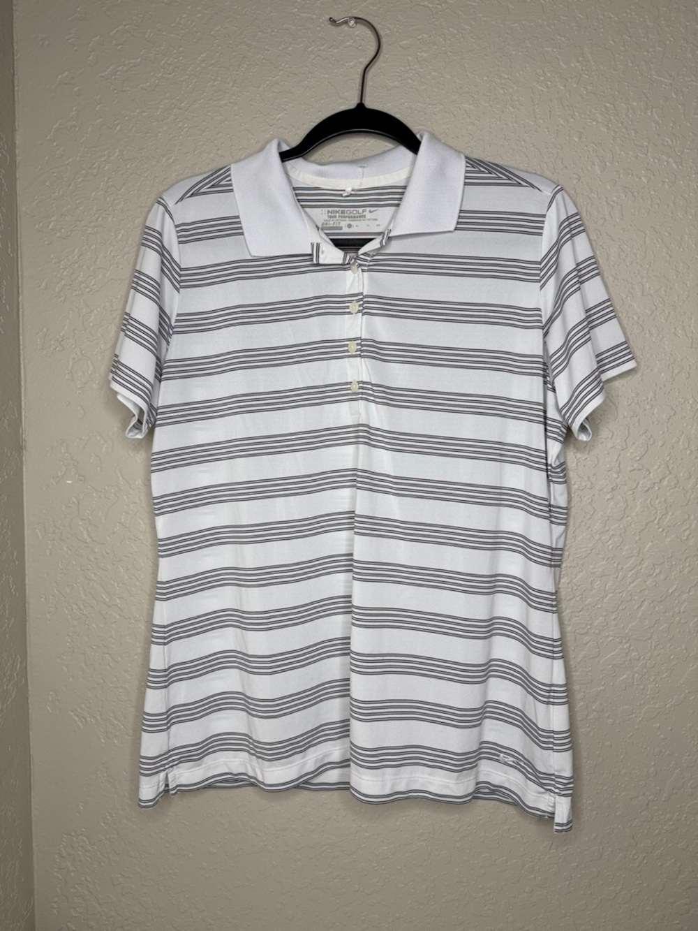 Nike Women’s White & black Striped Button-Down Polo